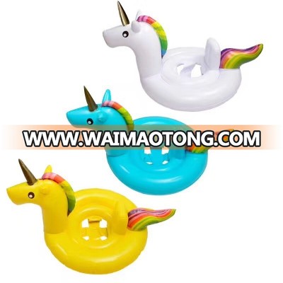 PVC kid floating inflatable unicorn shape swimming ring seat for promtional